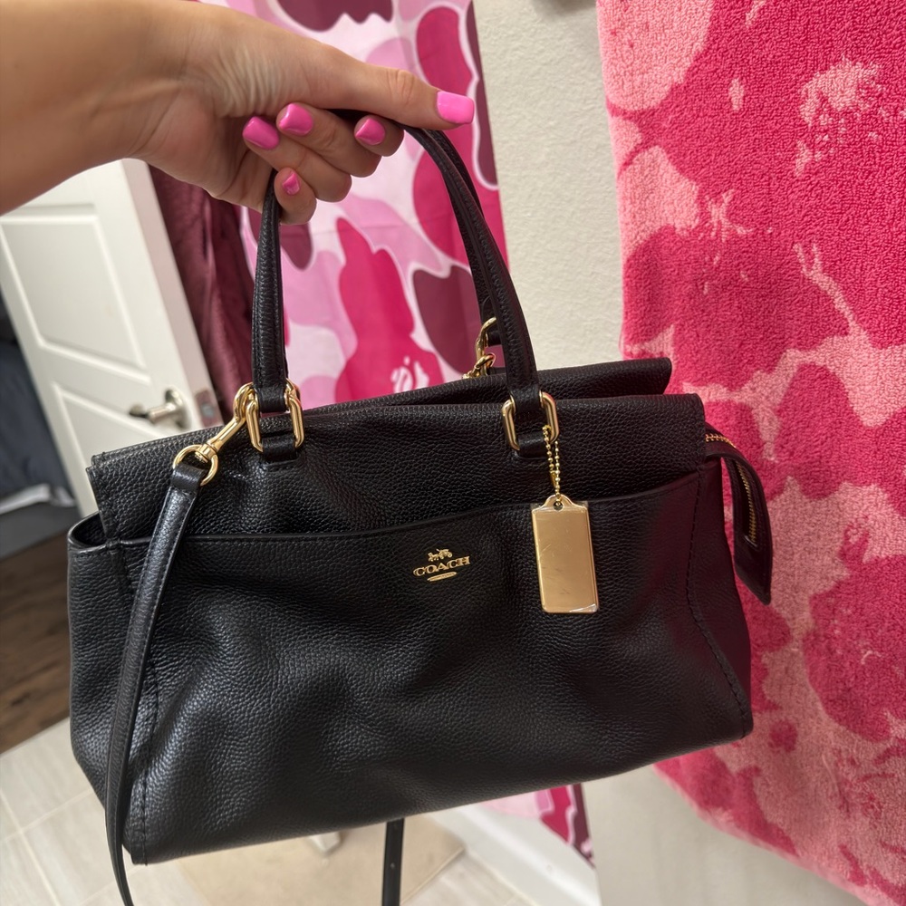 Coach Black Leather Satchel with Gold Accents